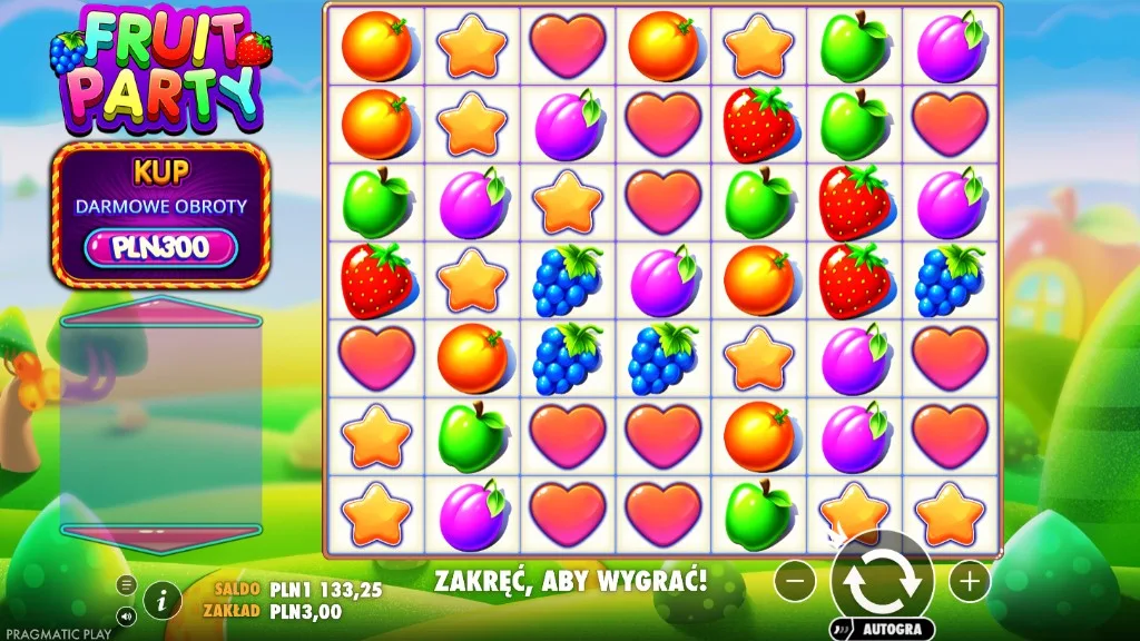 Plansza 7 na 7 w automacie Fruit Party od Pragmatic Play