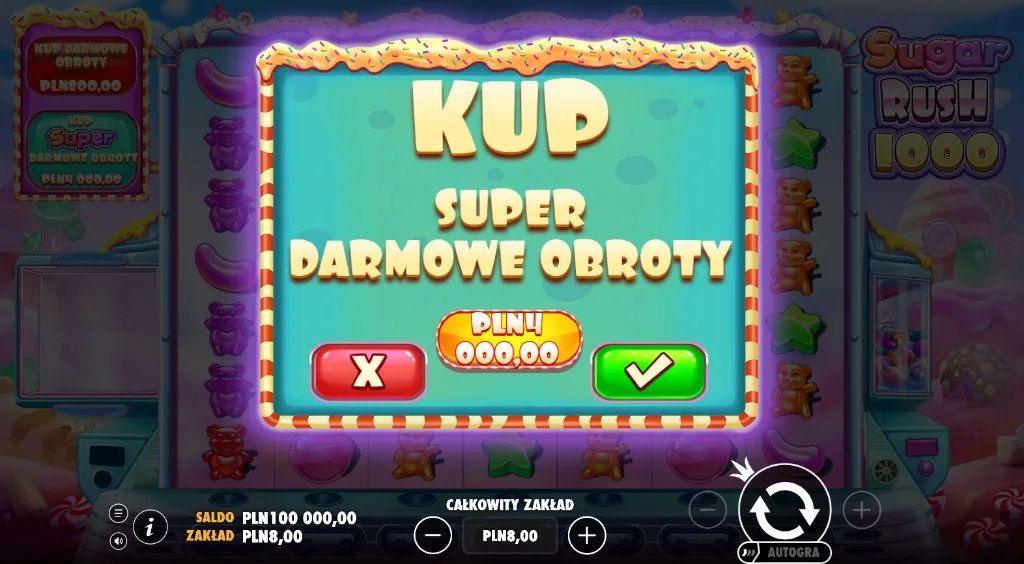 Okno zakupu superobrotów w Sugar Rush 1000 za 4000 zł